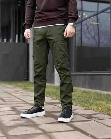 Мужские базовые котоновые брюки карго демисезонные хаки Pobedov Skystone Киев