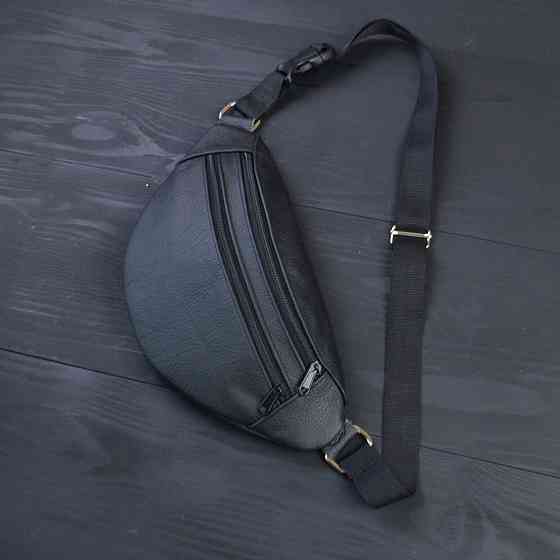 Сумка на пояс мужская бананка кожаная поясная из натуральной кожи кожа черная Київ