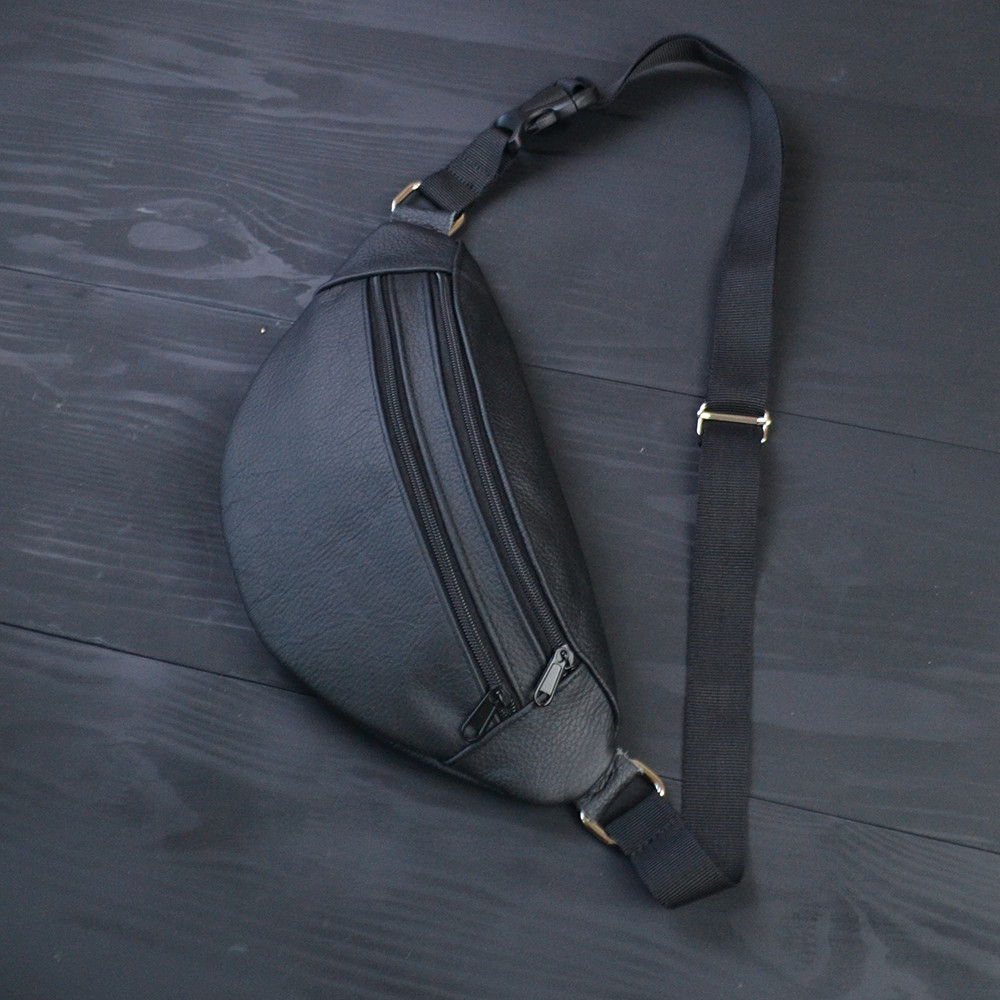 Сумка на пояс мужская бананка кожаная поясная из натуральной кожи кожа черная Київ - фото 6