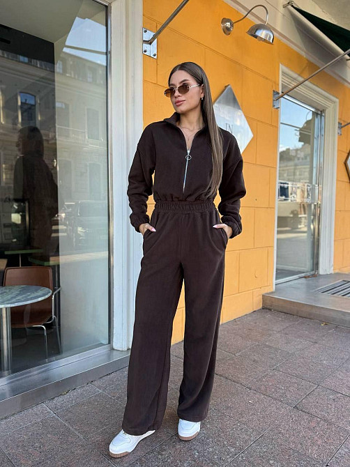 Жіночий теплий комбінезон із турецького флісу Шоколад, 46/48 Одеса - фото 1