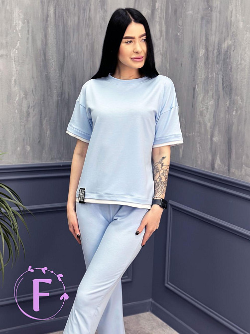 Летний трикотажный костюм-двойка Summer батал 50-52, Голубой Киев - изображение 2