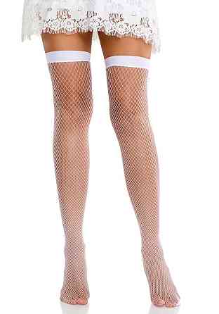 Панчохи-сітка зі швом ззаду Leg Avenue Bow back seam thigh highs One size White, атласний бант Sex Aura Київ