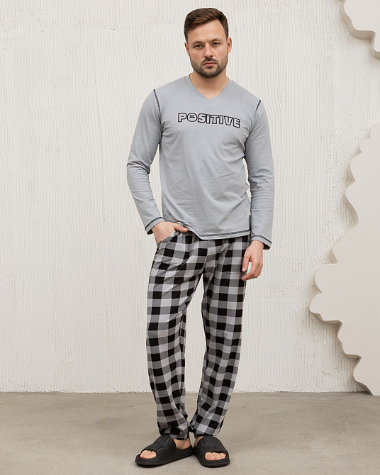 Мужская пижама серая клетка - Позитив - Family look Tom John 93487 L Киев - изображение 1