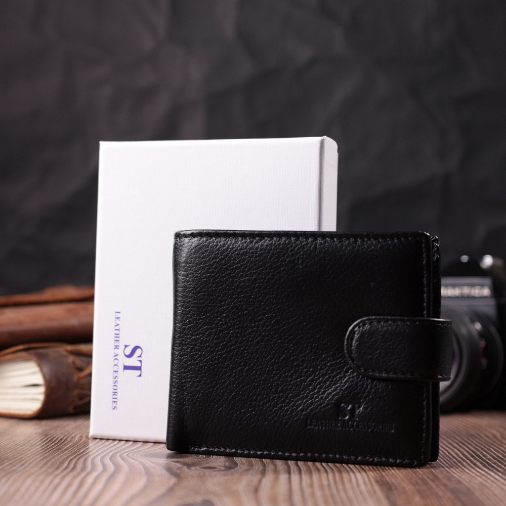 Гаманець для чоловіків зручного розміру із натуральної шкіри ST Leather 22461 Чорний Київ - фото 1