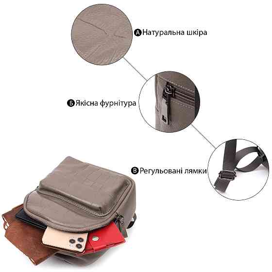 Жіночий компактний рюкзак з натуральної шкіри Vintage 22435 Сірий Київ