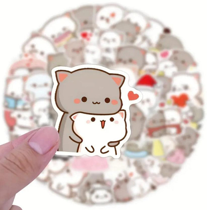 Набор наклеек (стикеров) Mochi Cat (60 шт.) стикербомбинг для телефона, ноутбука Киев - изображение 1