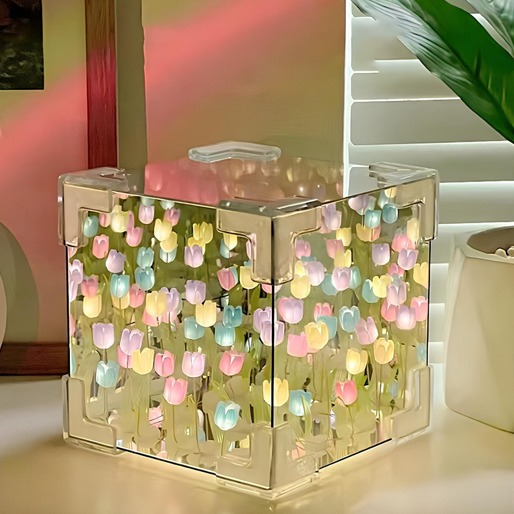 Нічник-світильник дзеркальний 10×10см,20 тюльпанів,Набір Зроби сам,від батарейок SBR Київ - фото 2