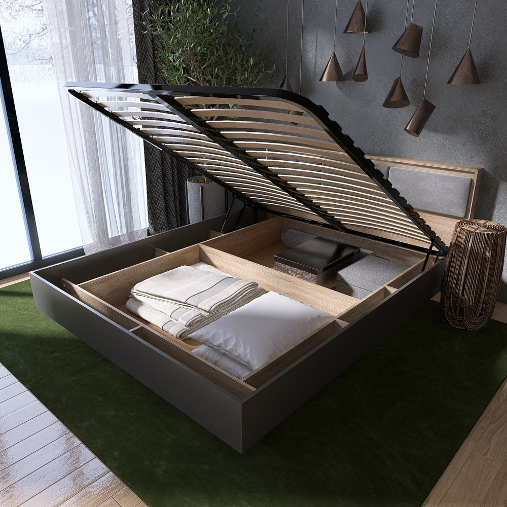 Кровать двуспальная с подъемным механизмом Эверест Сити-1400 200,5х148,8х82,6 см Дуб сонома/Графит (DTM-071092) Львов - изображение 10