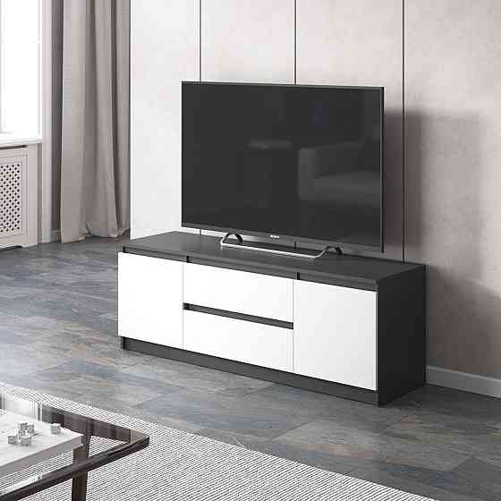 Тумба под телевизор VAYS, для гостиной, современная, 2 выдвижных ящика и две двери, без ручек R-28 Антрацит-Белый фасад Львов