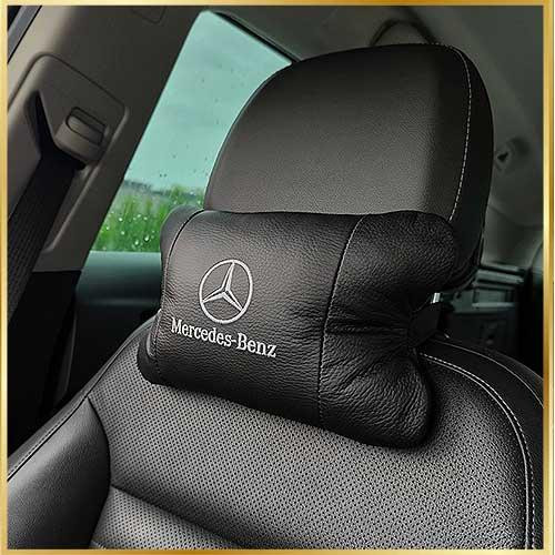 Набір автоподушок 2шт на підголівник  Mercedes з натуральної шкіри чорні + брелок у подарунок Київ - фото 1