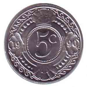 Цветок апельсинового дерева. Монета 5 центов, 1989-2012 год, Нидерландские Антильские острова. Полтава