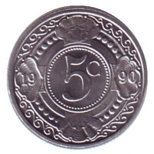 Цветок апельсинового дерева. Монета 5 центов, 1989-2012 год, Нидерландские Антильские острова. Полтава - изображение 1