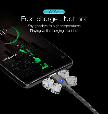 Магнітний кабель з наконечником PZOZ Micro-USB 5 А для заряджання та передавання даних (Чорний, 1м) Николаев - изображение 4