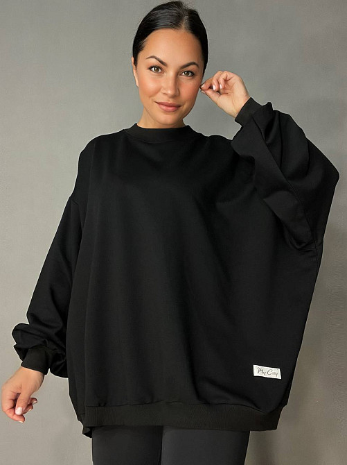 Світшот жіночий MY CITY 3044 широкий оверсайз супер вільного крою великі розміри, чорний, one size Одеса - фото 1