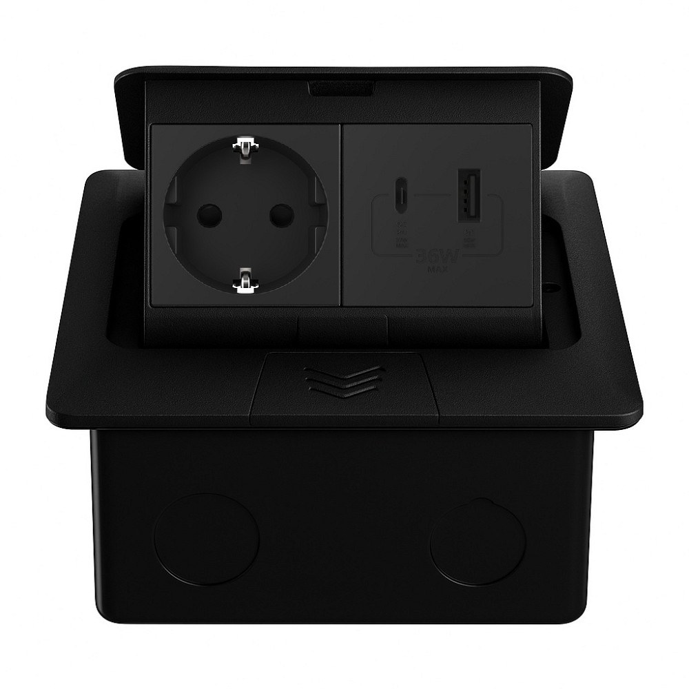 LIVOLO Розетка підлогова подвійна LIVOLO чорна, вбудована у підлогу, з USB-A і USB Type-C 36 Вт Коломыя - изображение 1