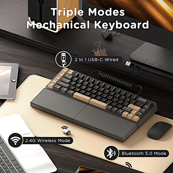 Механическая раздельная клавиатура RK ROYAL KLUDGE RKS70 RGB: Беспроводная 2.4GHz/BT/USB-C, Hot-Swap, 75%, Черная Киев
