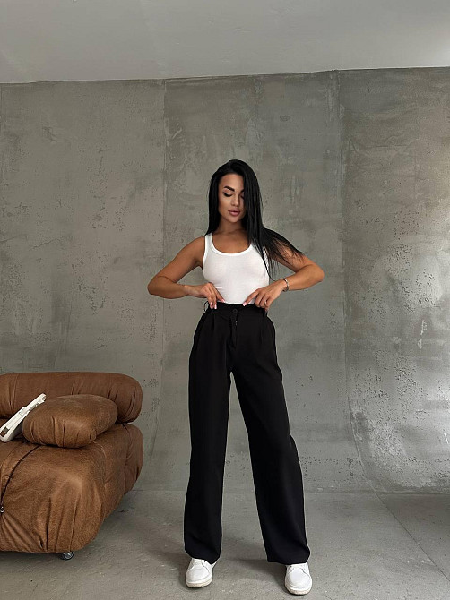 Жіночі базові штани палаццо костюмка Чорний, 46/48 Одеса - фото 4