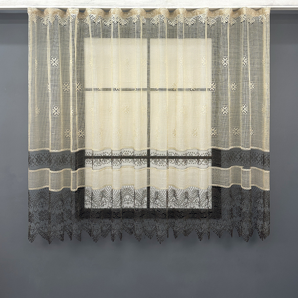 Тюль сетка VR-Textil Juli № 1873т Арка на кухню цвет бежевый с венге 200х150 см (53-0166) Киев - изображение 2