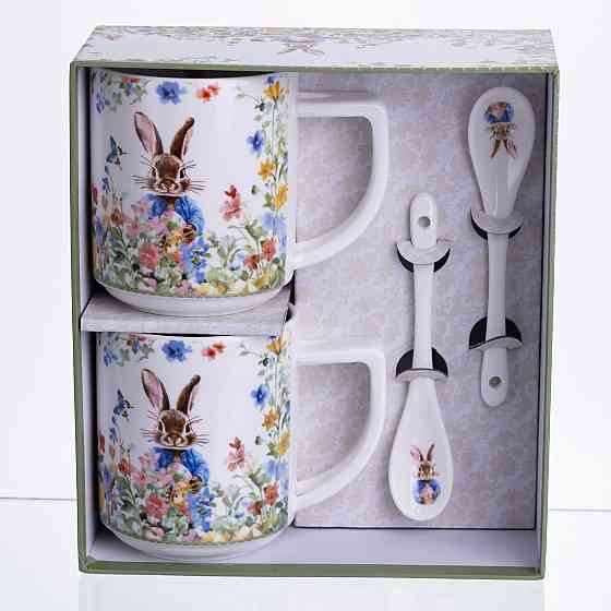 Набір подарункових чашок порцелянових Garden Rabbits 2 штуки по 300 мл із ложками HP-7323-3 Коломия