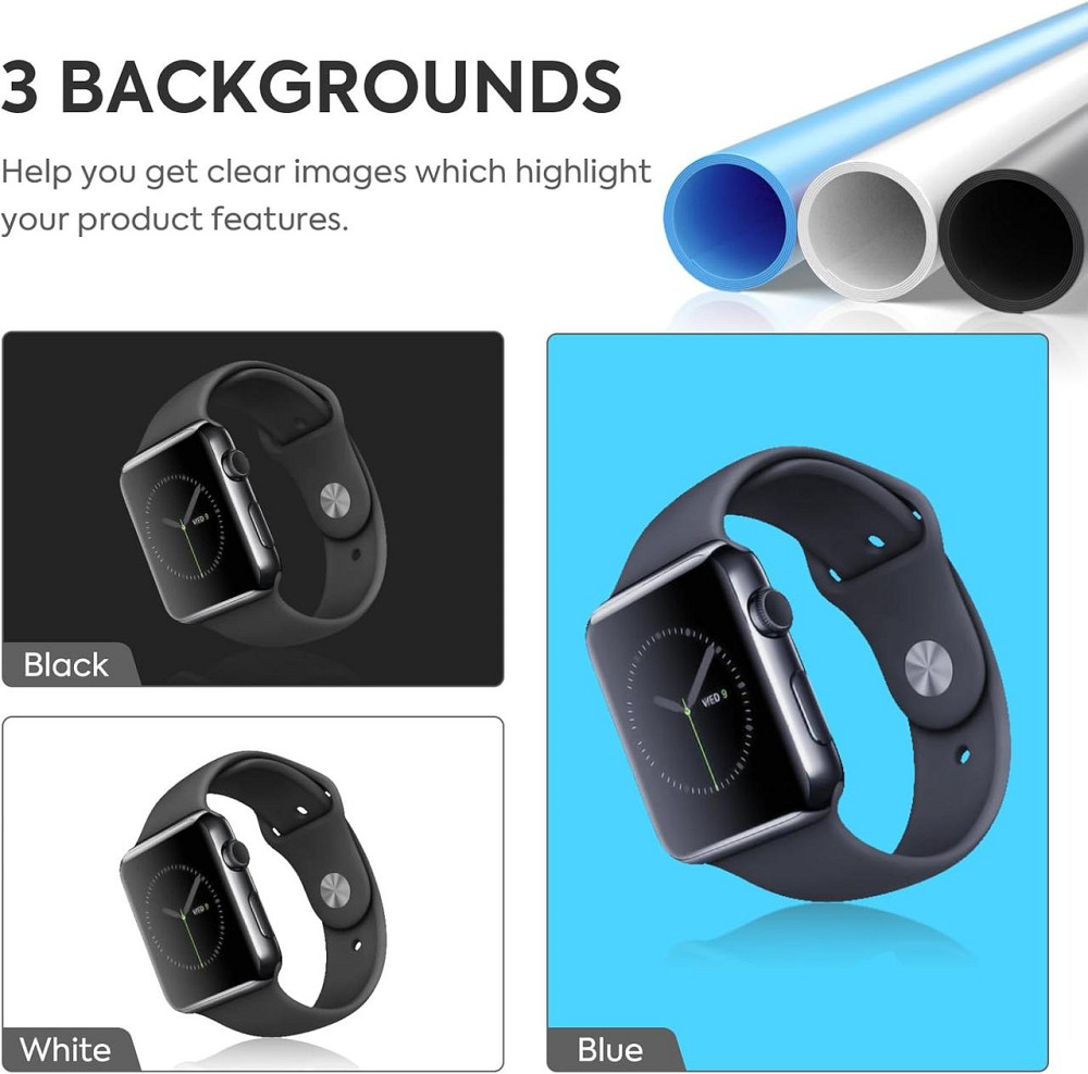 Фотобокс 100x100x100 см черный 384 LED димируемый CRI≥95 3 фона белый/чёрный/синий портативный PVC Oxford Киев - изображение 7