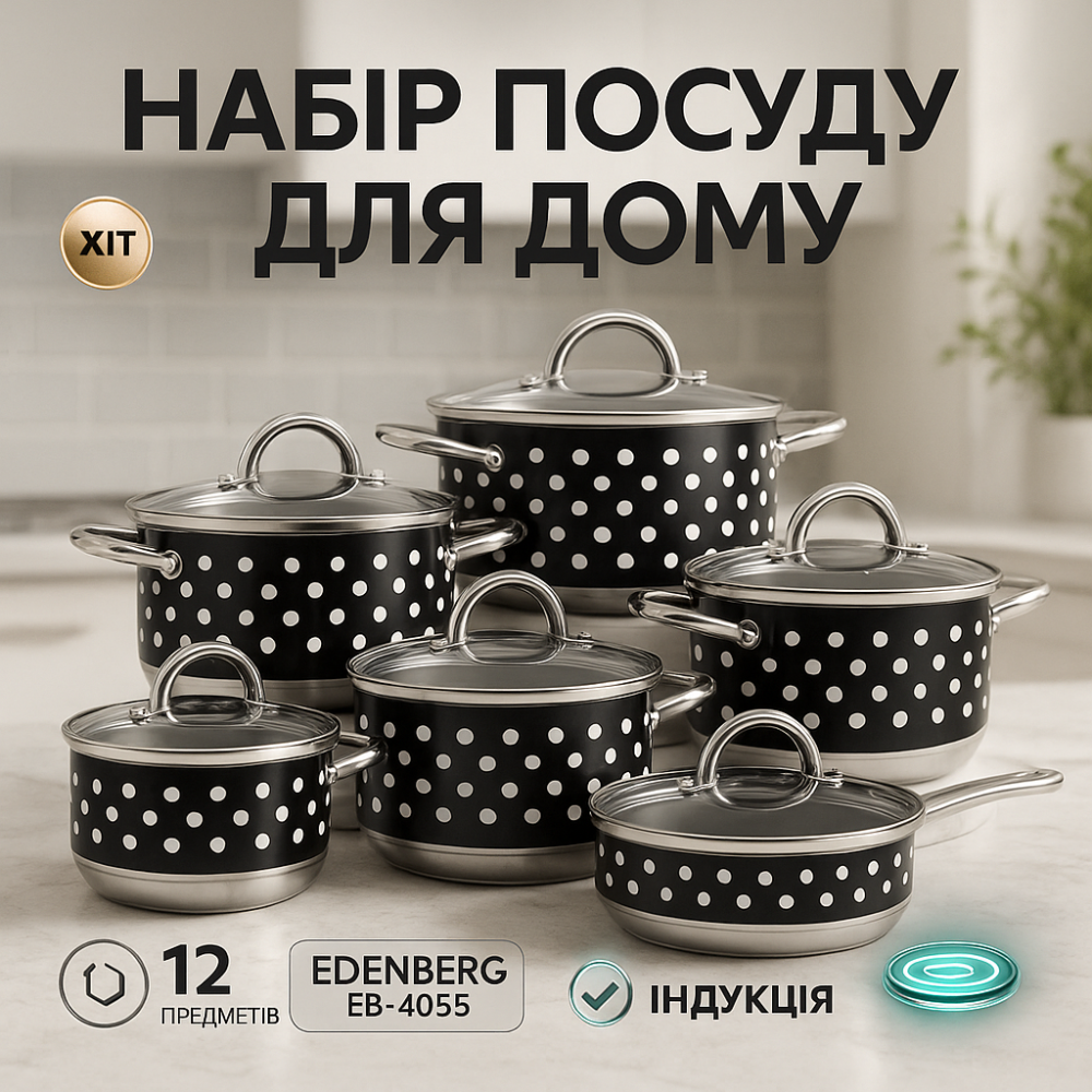 Набір посуду Edenberg EB-4055 з капсульним дном нержавіюча сталь 12 предметів XC-90 Львів - фото 15