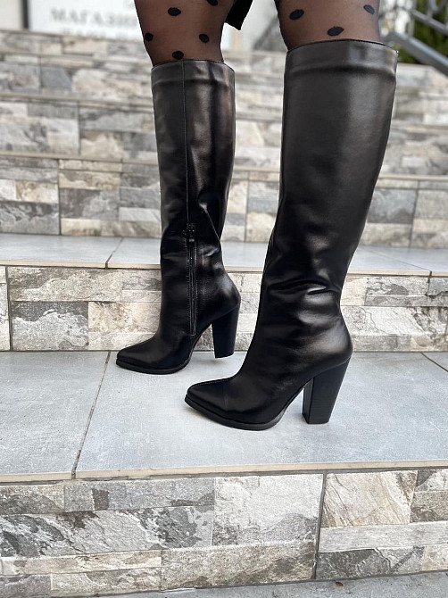 SANTINI Чоботи жіночі SANTINI чорні натуральна шкіра зима євро-хутро висота 35см каблук 10см 36 Коломыя - изображение 1