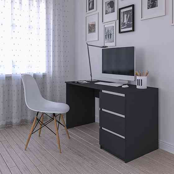 Компьютерный стол VAYS, письменный, современный, с тумбой cправа, 3 ящика з фасадами без ручек R-1 Антрацит-Белые планки Львов