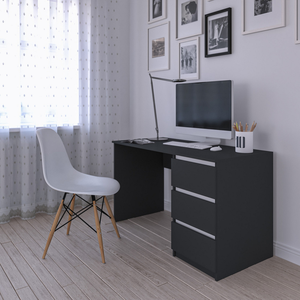 Компьютерный стол VAYS, письменный, современный, с тумбой cправа, 3 ящика з фасадами без ручек R-1 Антрацит-Белые планки Львов - изображение 2