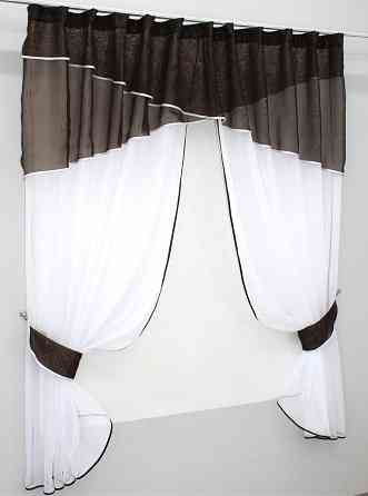 Кухонные шторы VR-Textil № 091к с ламбрекеном и подвязками венге с белым 270х170 см (50-856) Киев