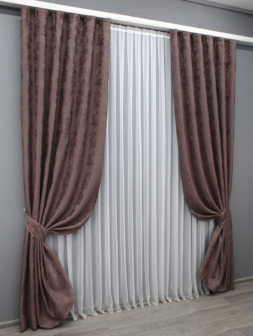 Комплект готовых штор VR-Textil Жаккард Sultan XO № 1681ш Бурый 300х265 см 2 шт (99-024) Киев - изображение 3
