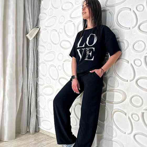 Літній костюм з широкими штанами "Love story" оптом | Распродажа модели Чорний, 42-44 Київ