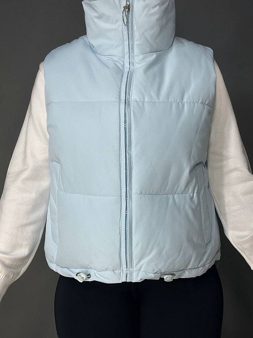 Жилет жіночий HAIZIYUAN 23106 середня довжина з куліскою кишені комір стійка блакитний, блакитний, L Київ - фото 3