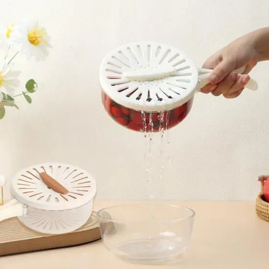 Двухслойная дренажная корзина / Миска для очистки фруктов с ситечком Коломия - фото 5