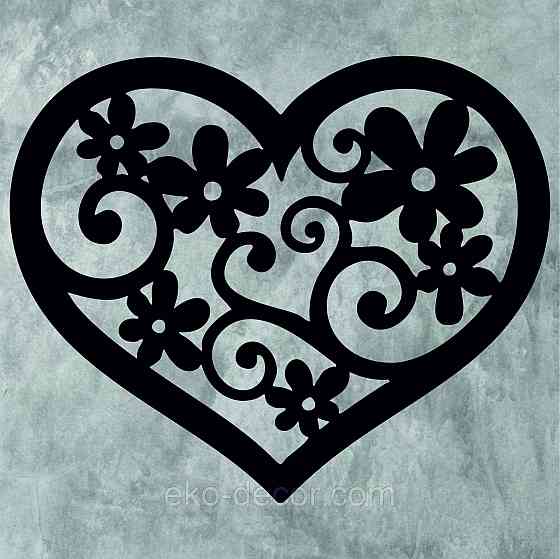 Декоративное настенное Панно «Сердце» Декор на стену 70*58 см, Черный Киев