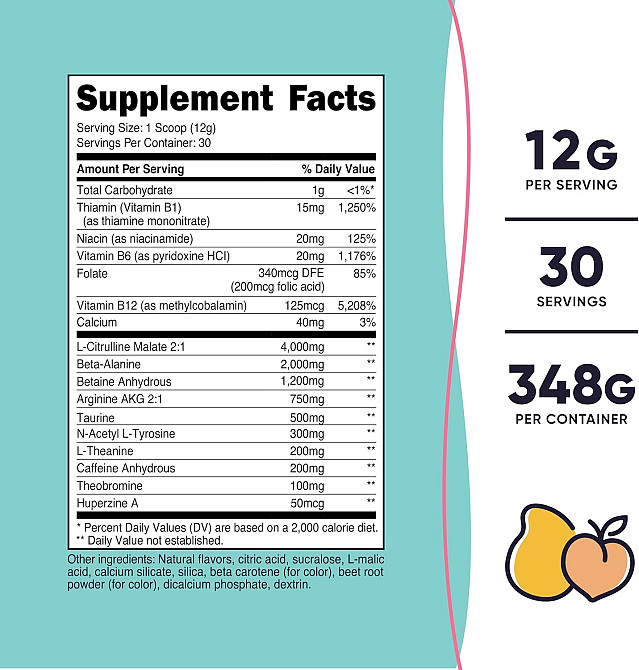 Women, Pre-Workout Complex With Vitamin B12 & Folate 348 g (Peach Mango) Луцьк - фото 2