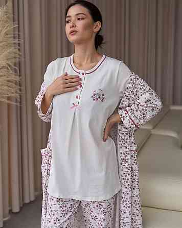 Комплект-тройка для дома для беременных со штанами - цветочки Nicoletta 7391 S Киев