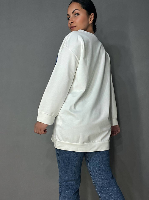 Світшот жіночий LSK 6011 подовжений оверсайз туніка з вишивкою Oxford, білий, one size Київ - фото 14