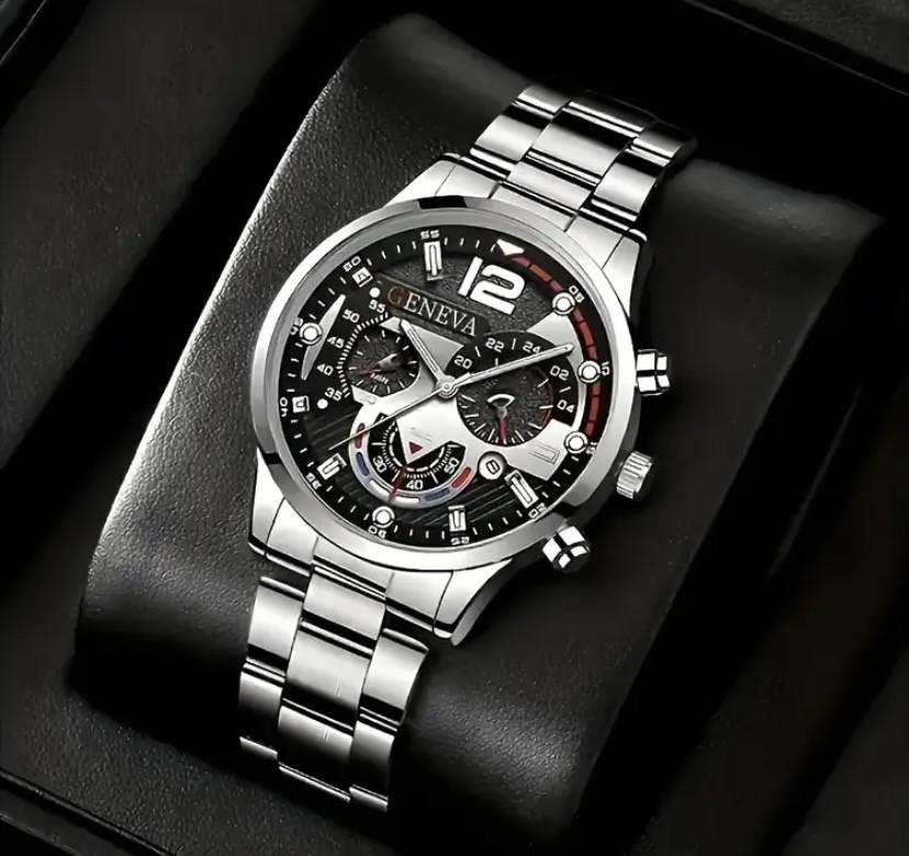 Подарунковий набір для чоловіків Лев Цар 1 наручний годинник з браслетом і ланцюжок з кулоном сріблястий Київ - фото 2