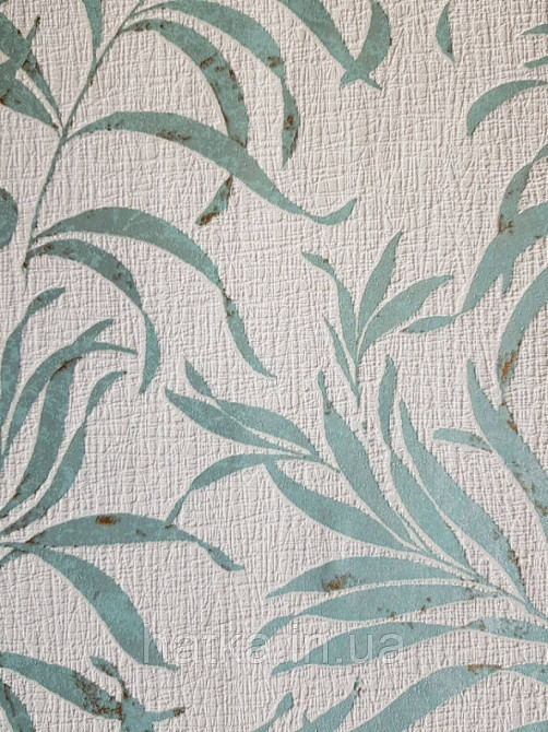 Шпалери вінілові на флізеліні Marburg Chelsea 0.53х10 білі дрібна сітка блакитні гілки листя з блиском Київ - фото 2