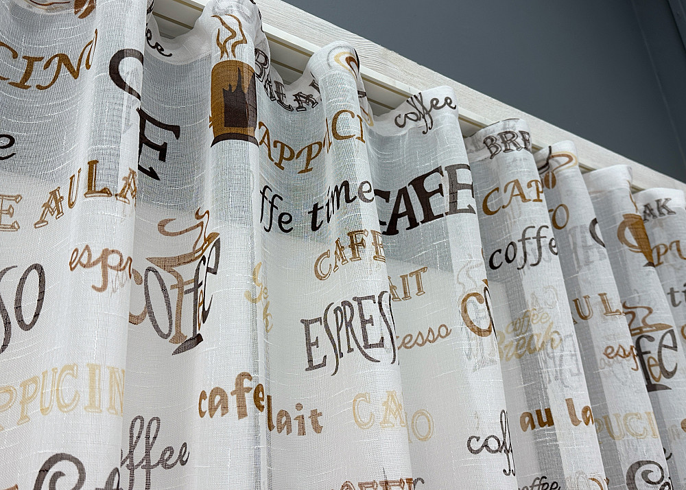 Кухонная тюль-арка VR-Textil № 1792т лен молочный с коричневым 300х115 см (53-0114) Киев - изображение 7