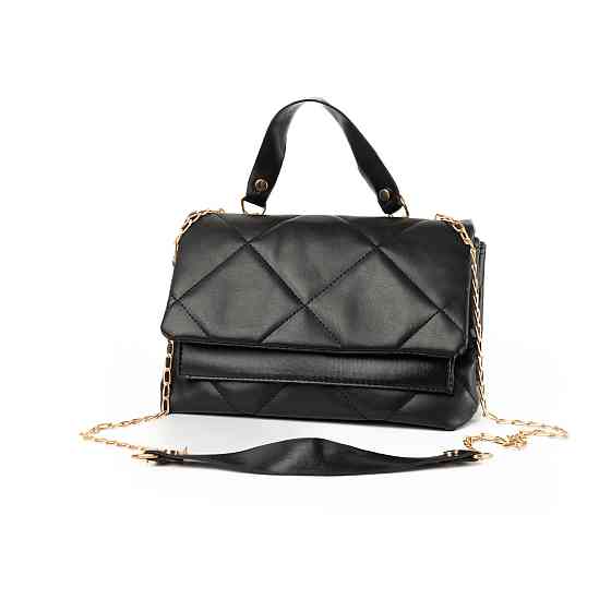 Сумка женская из качественной искусственной кожи со стеганым узором и ручкой-цепочкой, Черный Каменец-Подольский