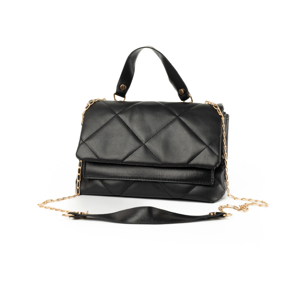 Сумка жіноча з якісної штучної шкіри зі стьобаним візерунком та ручкою-ланцюжком, Чорний Кам'янець-Подільський - фото 1