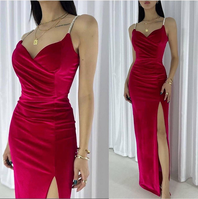 Жіноче елегантне святкове плаття максі з турецького оксамиту Червоний, 42/44 Одеса - фото 1