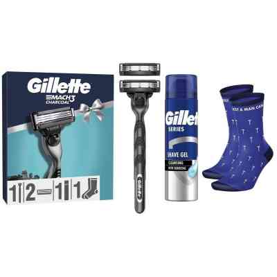 Набор косметики Gillette Станок Mach3 Charcoal с 2 сменными картриджами + Гель для бритья Series 200 мл + Носки (8006530039567) Винница