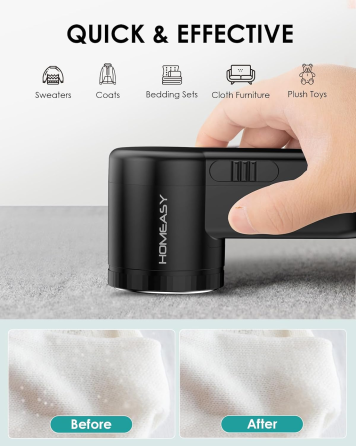 Уценка Бритва для ткани HOMEASY, машинка для удаления катышков и ворса, 2 скорости, 3 лезвия, контейнер, черная Киев
