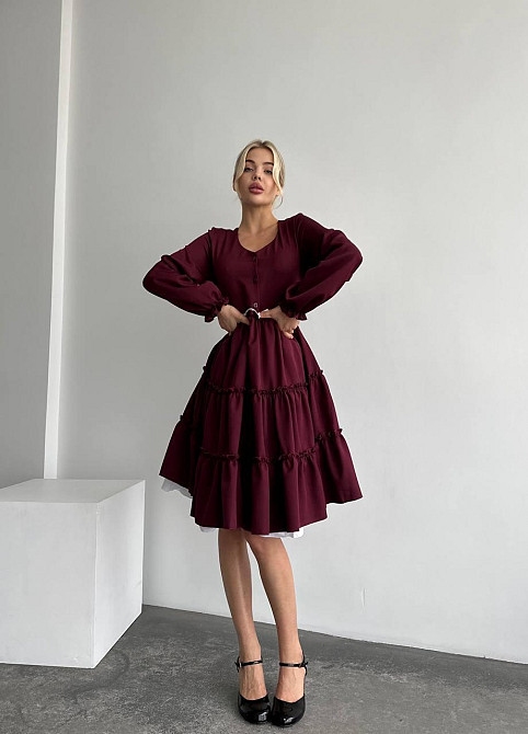 Женское базовое приталенное платье костюмный креп Бордо Одесса - изображение 6