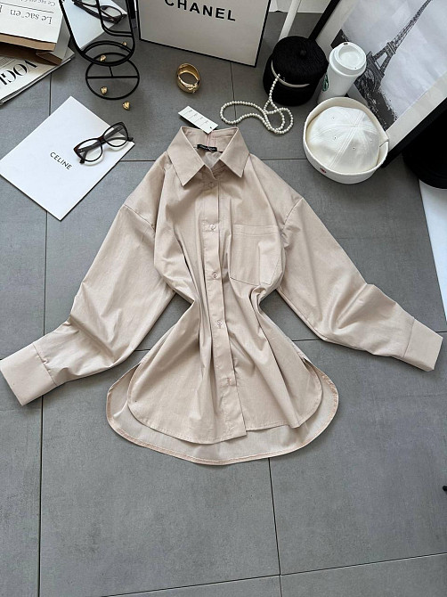 Жіноча базова сорочка на ґудзиках із бавовни Бежевий, 46/48 Одеса - фото 3