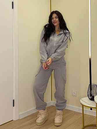 Женский теплый костюм двойка: худи и штаны двусторонний полар флис Серый, 42/44 Одесса