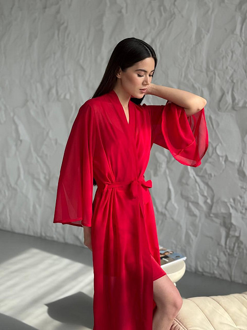 Довгий шифоновий халат Красный S/M Харьков - изображение 3