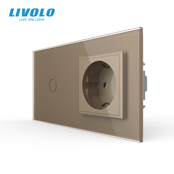Сенсорний вимикач 1 сенсор 1 розетка Livolo золото скло (VL-C701/C7C1EU-13) Коломыя